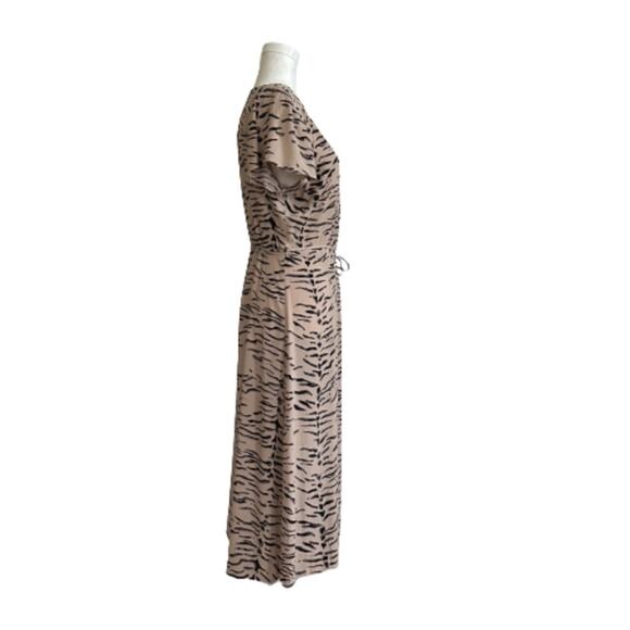 Leith Midi Dress Tan Black Animal Print Short Sleeve Wrap Dress Small NEW - Picture 4 of 11